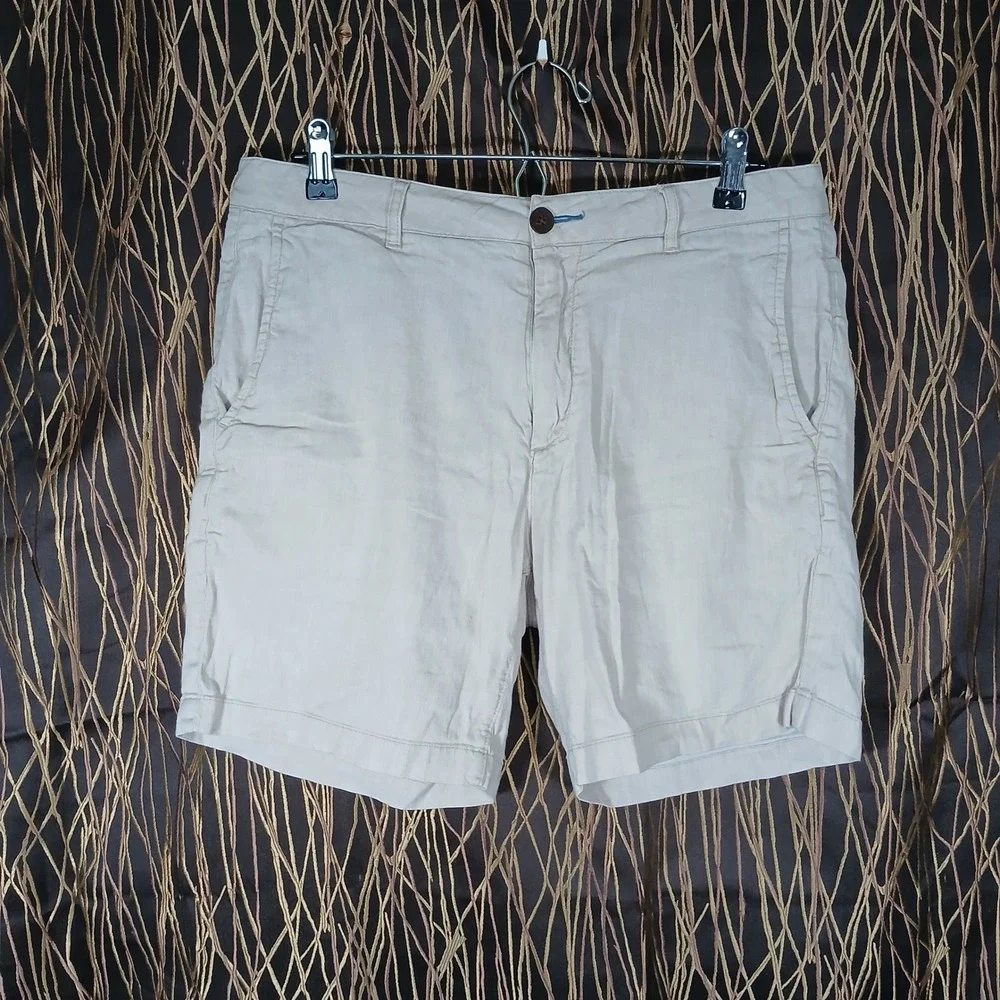 Faherty‎ Tradewinds Shorts Mens 33 Tan Linen Organic Cotton Stretch MBU2207-DOR